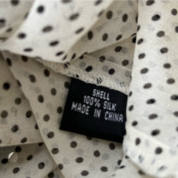 Vintage Adrianna Papell Silk Sheer Ivory & Black Polka Dot Flutter Sleeve Dress - Picture 12 of 12